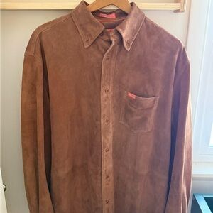 Faconnable Brown Goatskin Leather Men's Jacket/ Button down shirt